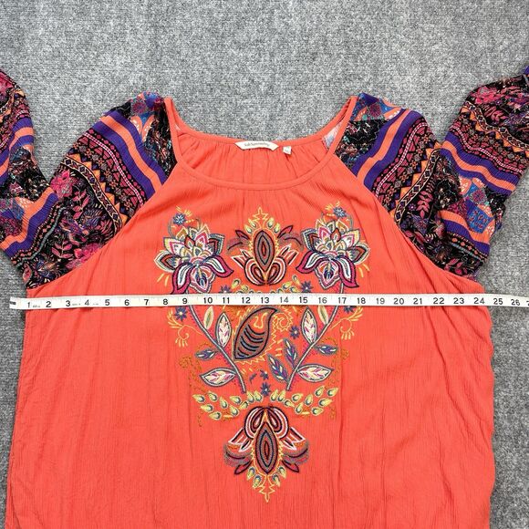 Soft Surroundings Blame Rio Embroidered Boho Top Womens 2X Coral Viscose - Picture 9 of 11